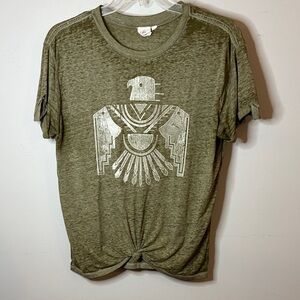 White Crow Olive Green Short-Sleeve Graphic Tee with Front Knot